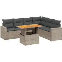 Syfax Salon de jardin avec coussins 7 pcs gris résine tressée
