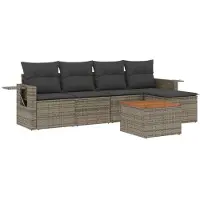 vidaXL ensemble de salon de jardin 6 pièces avec coussins Gris Poly Rattan