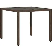 Syfax Table de jardin avec dessus en verre marron résine tressée