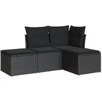 vidaXL Ensemble de salon de jardin 4 pièces avec coussins noir poly rotin