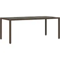 Syfax Table de jardin avec dessus en verre marron résine tressée