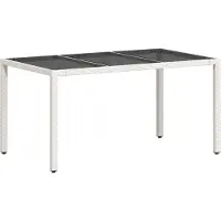 Syfax Table de jardin avec dessus en verre blanc résine tressée