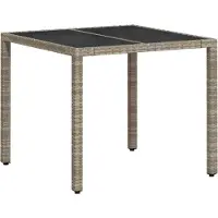 Syfax Table de jardin avec dessus en verre gris clair résine tressée