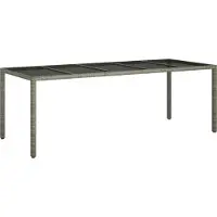 Syfax Table de jardin gris 250x100x75 cm Verre trempé et poly rotin