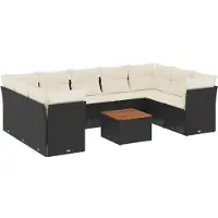 vidaXL Ensemble de 10 canapés de jardin avec coussins noir poly rotin