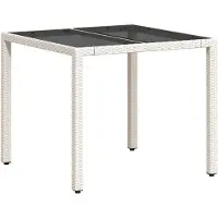 Syfax Table de jardin dessus en verre blanc 90x90x75cm résine tressée