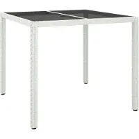 Syfax Table de jardin 90x90x75cm Verre trempé et résine tressée Blanc