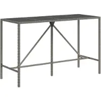 Syfax Table de bar et dessus en verre gris 180x70x110 cm poly rotin