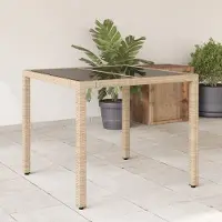 Prolenta Maison Exclusive - Table de jardin avec plateau en verre Beige 90x90x75 cm Poly Rotin