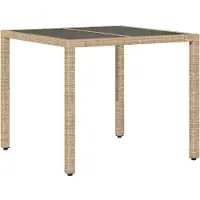 Syfax Table de jardin dessus en verre beige 90x90x75cm résine tressée