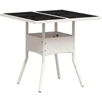 Syfax Table de jardin dessus en verre blanc 80x80x75cm résine tressée