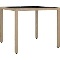Syfax Table de jardin plateau en verre Résine tressée verre trempé