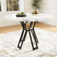 Fortuna Table ronde Lai (100 x 100 x 76 cm), table ronde légère et luxueuse pour 4 à 6 personnes, adaptée à la salle à manger et au salon, pieds noirs, plateau en MDF marbré