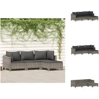 vidaXL Ensemble de salon de jardin 4 pièces avec coussins Gris Poly rotin - Ensemble de meubles de jardin