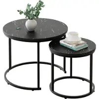 Sonstiges Ensemble table basse ronde noir piètement métal et plateau marbre
