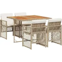 Syfax Ensemble à manger de jardin avec coussins 5pcs Beige poly rotin