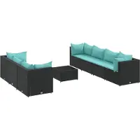 Syfax Salon de jardin 8 pcs avec coussins noir résine tressée