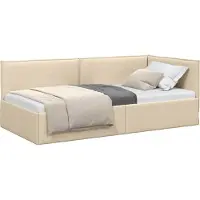 Syfax Cadre de lit d'angle avec tête de lit Crème 100 x 200 cm tissu