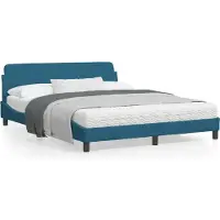 Prolenta Lit double exclusif avec tête de lit "Dover", couleur bleu, dimensions 160x200 cm, revêtement en velours
