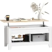 HOMCOM Table basse plateau relevable, table de salon avec étagères et compartiment caché,105 x 50 x 49-62,5 cm pour salon, chambre, blanc