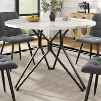 UnboxG Table ronde 100x100x76cm Noir - Pour 4 pers., pieds métal élégants, plateau MDF/marbre, salle à manger/salon