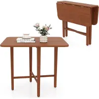 Costway Table de salle à manger pliante 90x90cm, Table de salle à manger pour 2-4 personnes, Table pliante en bois, Table de cuisine carrée, Bureau Console, Noyer