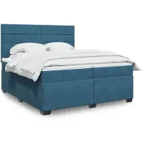 vidaXL "2024 "Lit Boxspring moderne avec matelas bleu 200x200 cm Design velours Lit classique pour adolescents 9043733