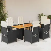 Prolenta Maison Exclusive - Ensemble de salle à manger de jardin 7 pièces avec coussins, rotin synthétique noir