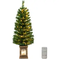 Costway Sapin de Noël artificiel de 120 cm en pot, 3 modes d'éclairage, sapin illuminé avec lumières LED blanc chaud & minuterie & 160 pointes de branches en PVC
