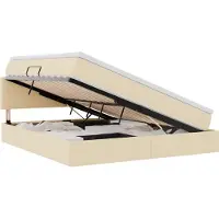 Syfax Lit de rangement LED avec matelas Crème 160 x 200 cm Tissu