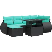 Syfax Salon de jardin avec coussins 7 pcs noir résine tressée acacia