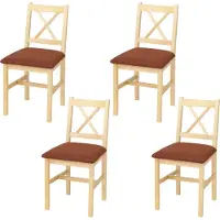 Mendler Lot de 4 chaises de salle à manger HWC-F77, chaise avec dossier, chaise de cuisine, bois massif, tissu, style cottage naturel, rembourrage terracotta