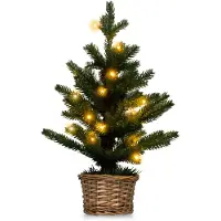 Costway Petit sapin de Noël 48cm, mini sapin de Noël illuminé, 20 LEDs en blanc chaud, sapin avec pot en osier & minuterie, arbre de Noël
