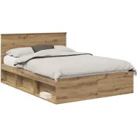 Syfax Cadre de lit Chêne artisan 135 x 190 cm Pin massif