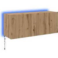 Syfax Meuble TV mural avec LED Chêne artisanal 100 x 35 x 41 cm