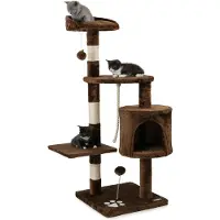 Lionto Arbre à chat pour chats, hauteur 112 cm, avec grotte, corde en sisal, boules en peluche & support mural, arbre à grimper compact, brun