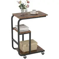 Costway COSWTAY Table d'appoint en forme de C, table basse peu encombrante avec étagères ouvertes, tablette industrielle avec cadre métallique Marron