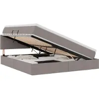 Syfax Lit de rangement LED avec matelas Taupe 160 x 200 cm Tissu