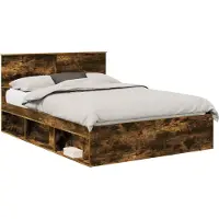 Syfax Cadre de lit Chêne fumé 135 x 190 cm Pin massif