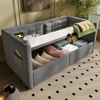 MODFU Lit Banquette 90x200 cm - Lit Banquette avec Coffre et Station de Charge USB, Lit avec Rangement Hydraulique en Velours, Sans Matelas - Gris