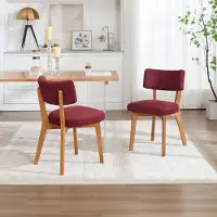 MODFU Chaise - Chaises de Cuisine avec Assise Rembourrée et Coussin Inclus, Lin de Sac, 54,5x47x77 cm, Rouge vin