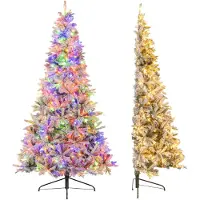 Costway Demi-sapin de Noël artificiel 180cm avec neige, 180 lumières LED, 9 modes & télécommande, sapin de Noël, arbre de Noël artificiel