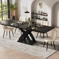 Flieks Table de salle à manger rectangulaire extensible, table de cuisine en bois, table de cuisine en bois pour 6 personnes, 120-160x80x75cm, noir