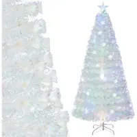 Costway Sapin de Noël artificiel 210 cm avec éclairage, Sapin avec lumières LED multicolores, fibre de verre & pointe d'étoile, Sapin de Noël blanc