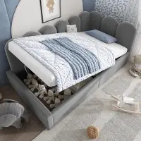 MODFU Lit Coffre Enfant 90x190 cm - Lit Rembourré avec Coffre Hydraulique, Structure Velours, Bois et Métal, Sans Matelas, Gris