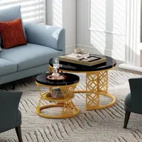 MODFU Table basse moderne avec protection de sol, table de salon motif marbre, table avec cadre stable, plateau facile à nettoyer et résistant à la chaleur