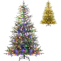Costway Sapin de Noël artificiel 180cm avec éclairage, 250 lumières LED multicolores, 11 modes&530 branches PE Sapin de Noël pour la maison Vert