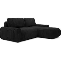 Selsey Lelu - Canapé d'angle en L avec fonction sommeil, coffre de lit et velours côtelé, réversible, noir