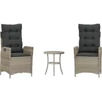 Syfax Ensemble de bistro 3 pcs et coussins gris clair résine tressée