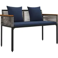 vidaXL Banc Outdoor Gris et bleu marine 117 x 54 x 74,5 cm Poly-Rotin